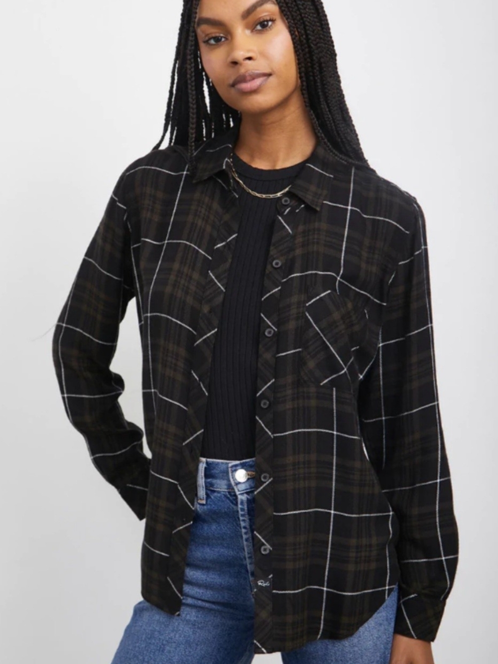 Rails Black Plaid Hunter Button-Down Shirt with White Windowpane